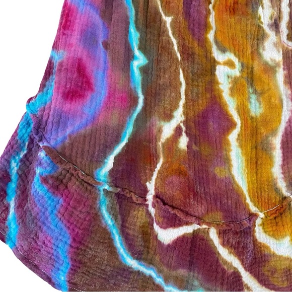 Handmade Geode Tie Dye Skirt Mini Womens Size Small XS Colorful Blue Brown Pink - Picture 4 of 10
